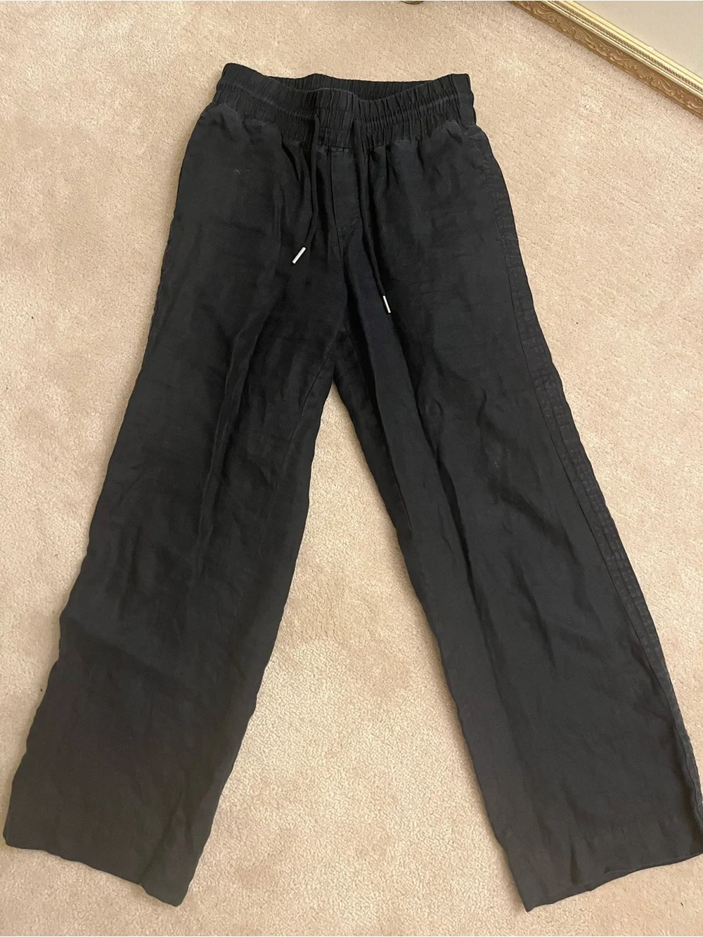 Quince 100% Linen Black Drawstring Wide Leg Pants